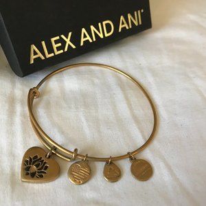 ALEX AND ANI Lotus Peace Petals Heart charm bangle